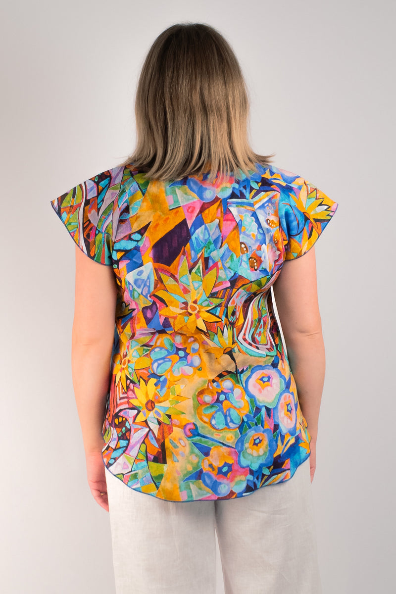 Sunkist Print Short Sleeve 100% Linen Top