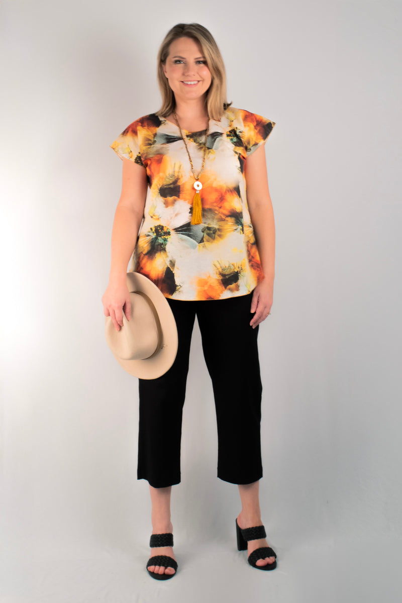 Dusk Print Short Sleeve Linen Top