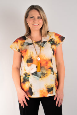 Dusk Print Short Sleeve Linen Top