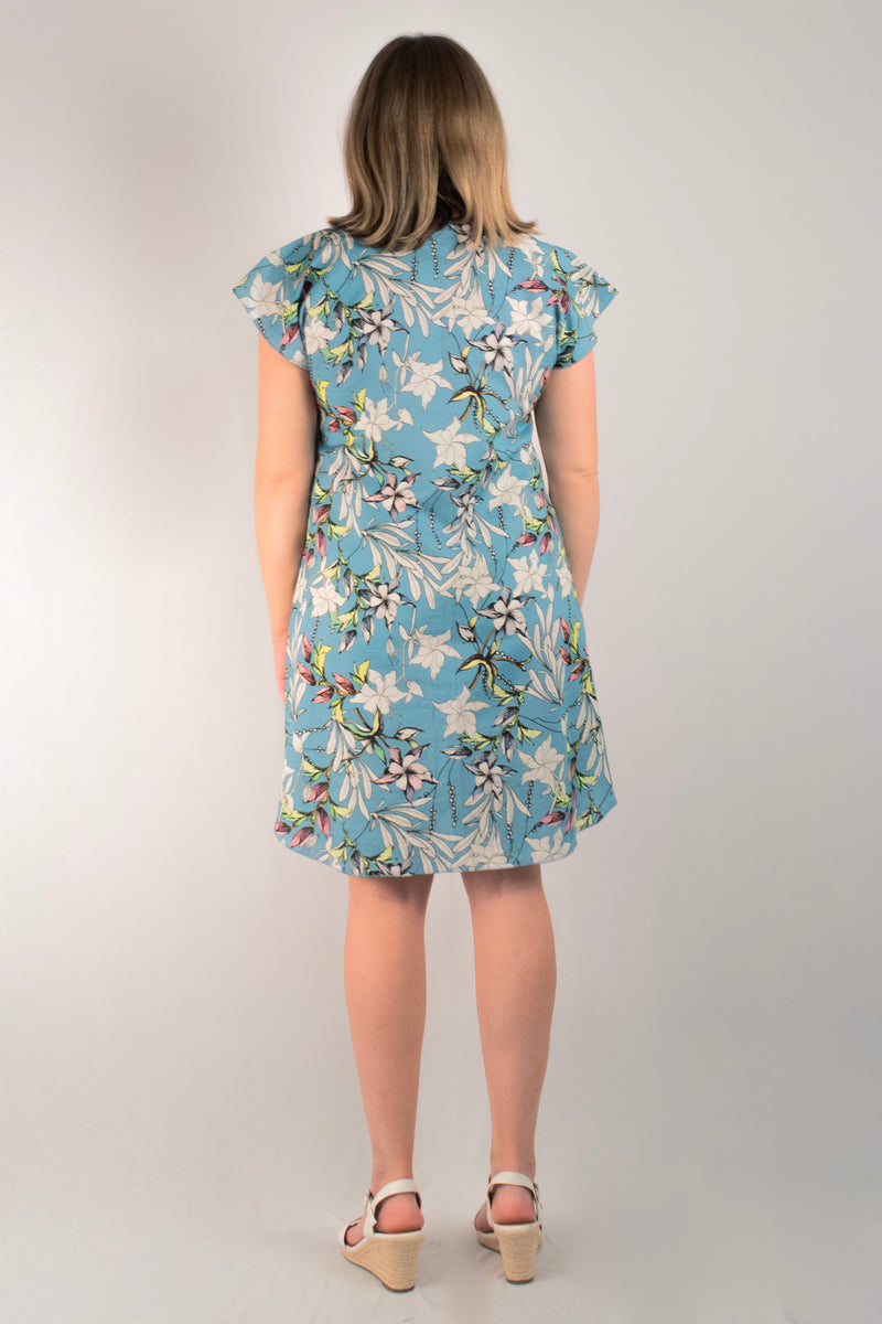French Print Linen/Silk Short Sleeve Dress