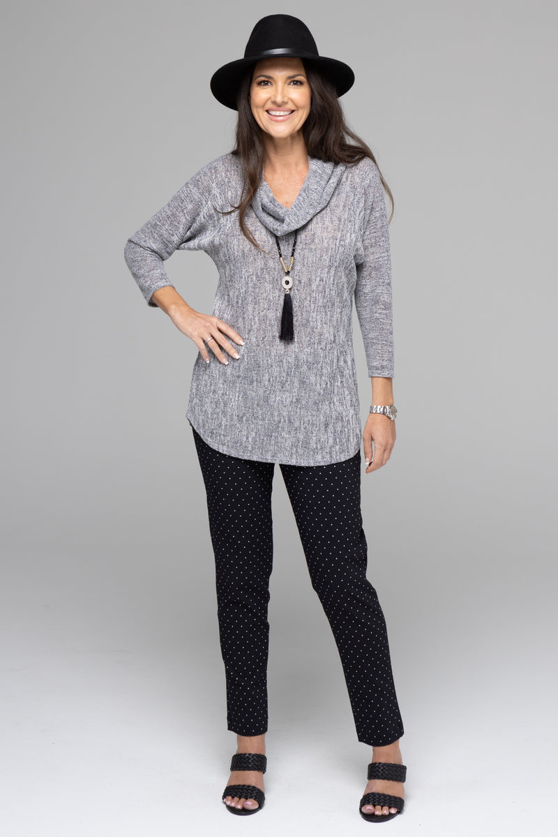 Ink Cowl Neck Poly/Rayon Knit 3/4 Sleeve Top