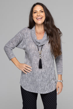 Ink Cowl Neck Poly/Rayon Knit 3/4 Sleeve Top
