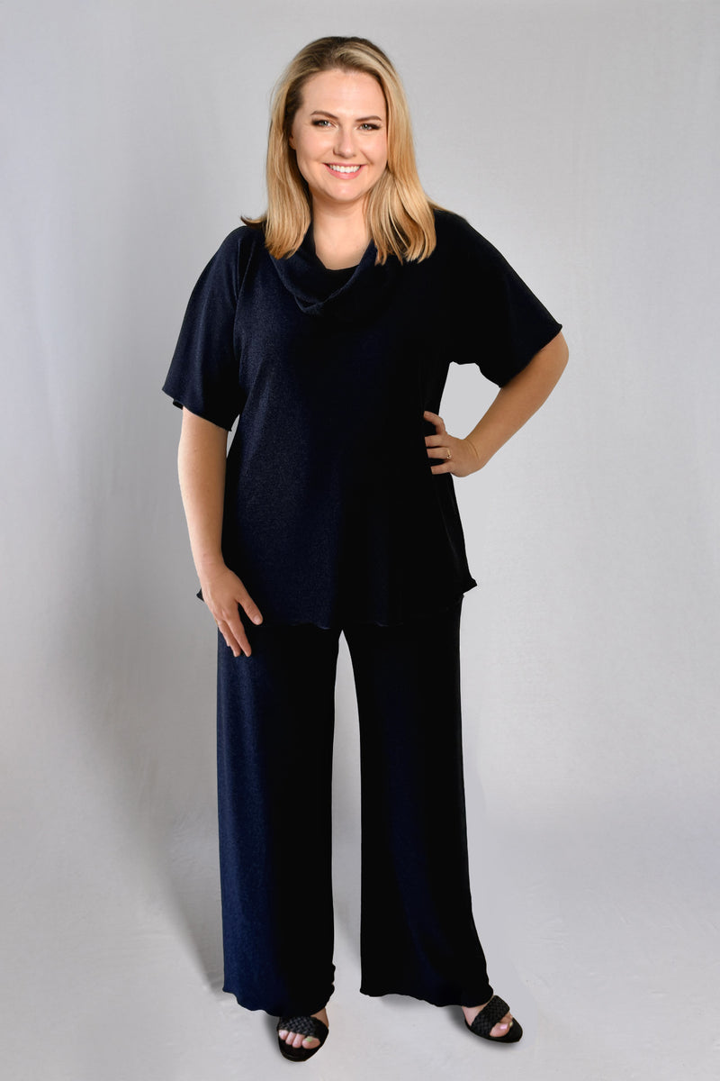 Midnight Blue Wide Leg Sparkle Jersey Palazzo Pants