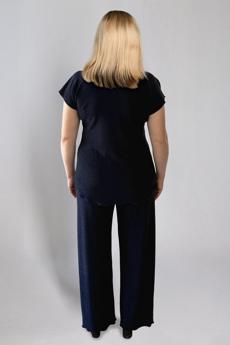 Midnight Blue Wide Leg Sparkle Jersey Palazzo Pants