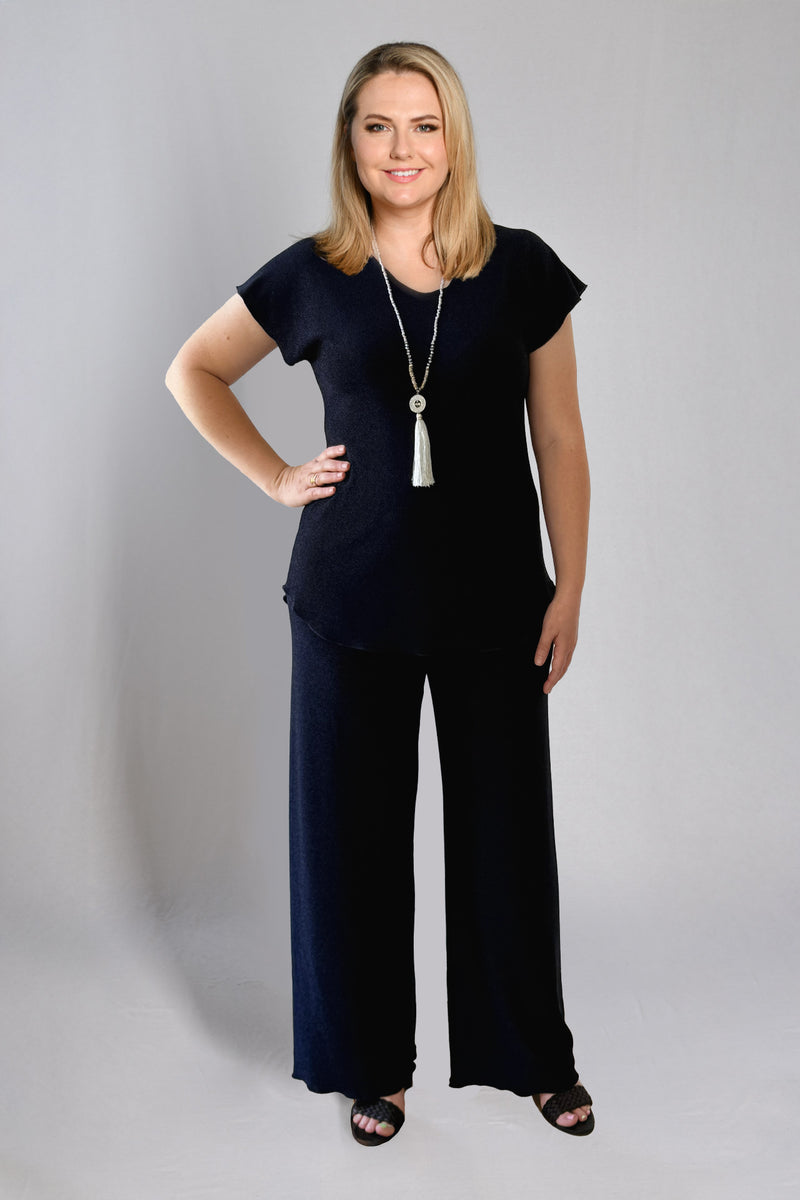 Midnight Blue Wide Leg Sparkle Jersey Palazzo Pants