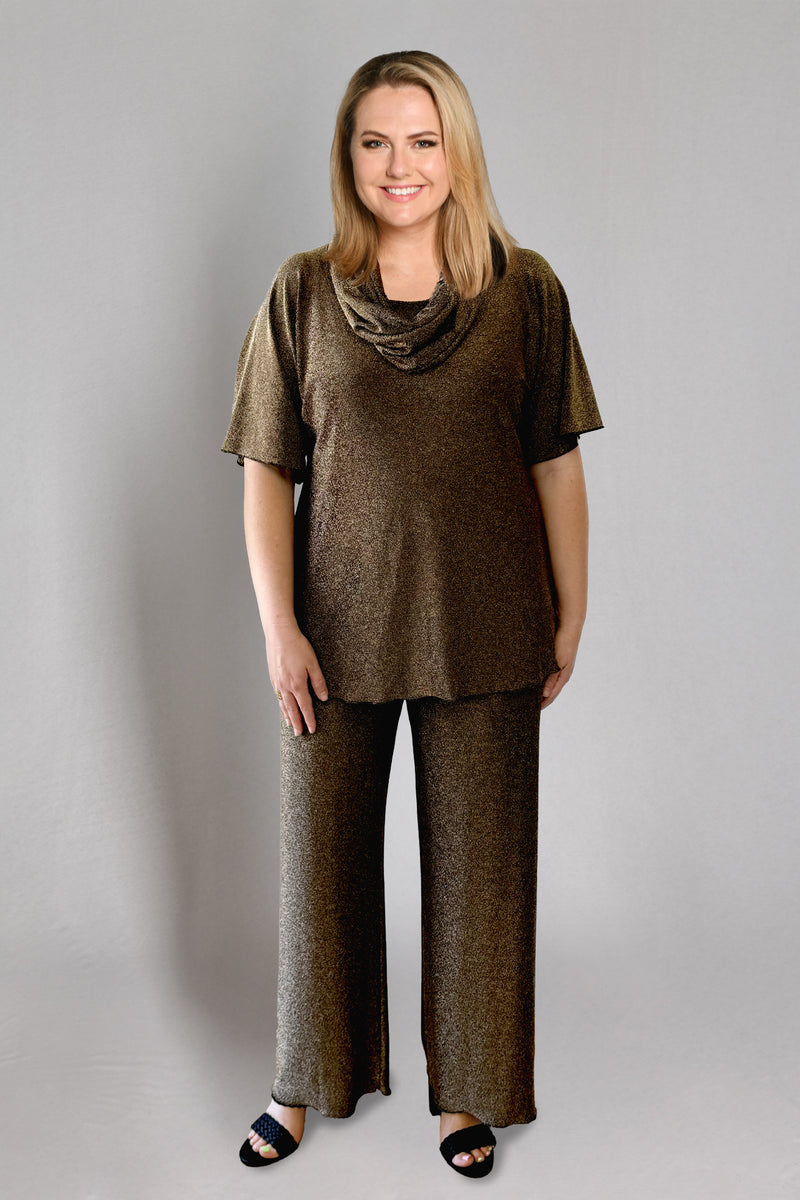 Moet Dark Gold Wide Leg Sparkle Jersey Palazzo Pants