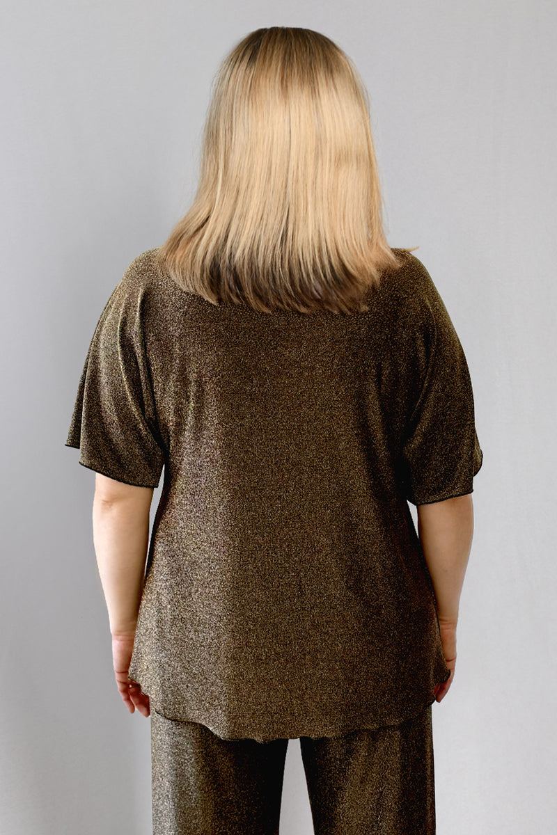 Moet Dark Gold Longer Sleeve Sparkle Jersey Top