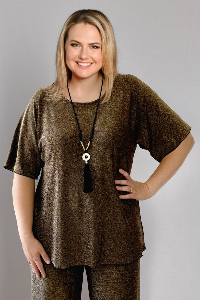 Moet Dark Gold Longer Sleeve Sparkle Jersey Top