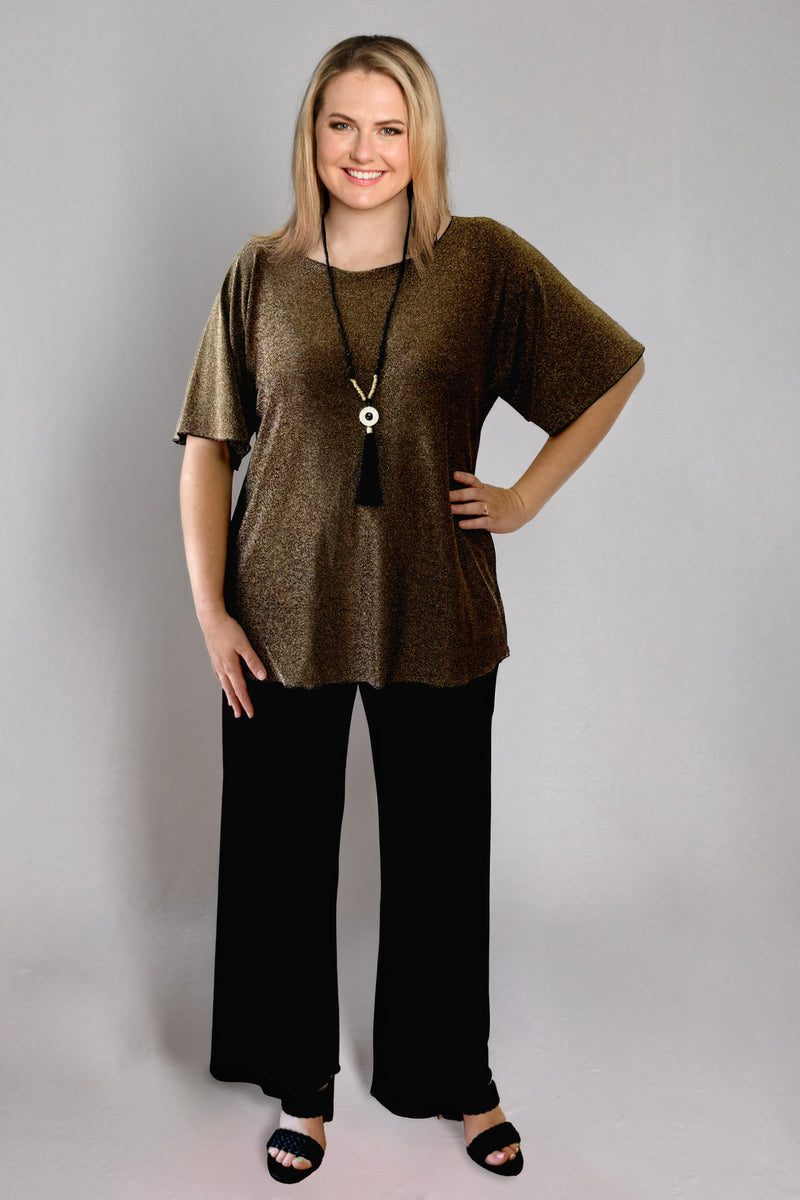 Moet Dark Gold Longer Sleeve Sparkle Jersey Top