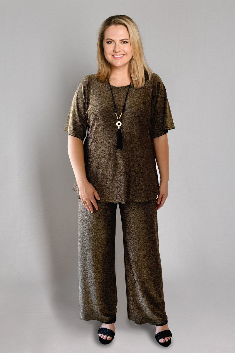 Moet Dark Gold Longer Sleeve Sparkle Jersey Top