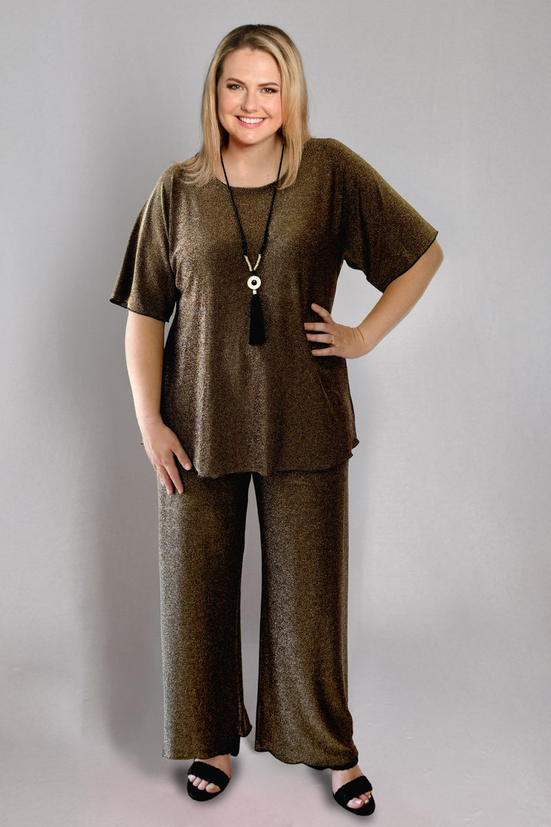 Moet Dark Gold Wide Leg Sparkle Jersey Palazzo Pants