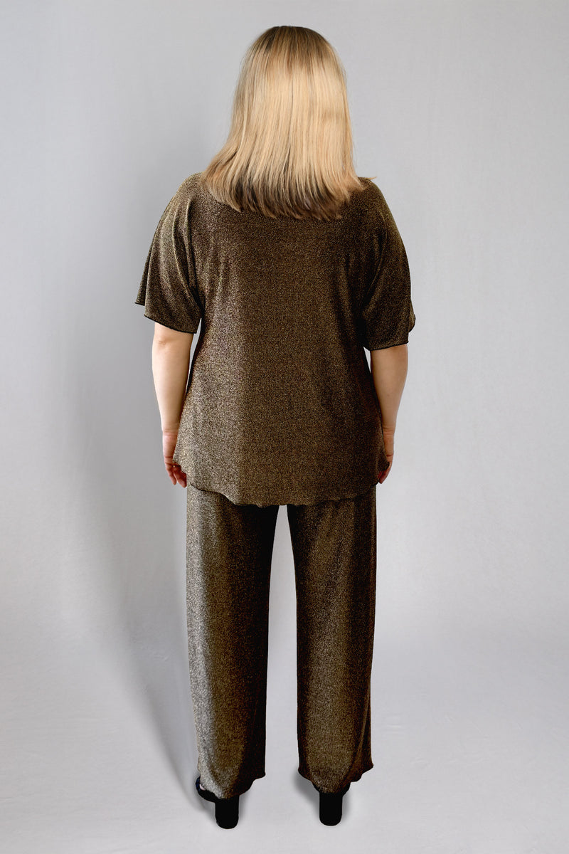 Moet Dark Gold Wide Leg Sparkle Jersey Palazzo Pants