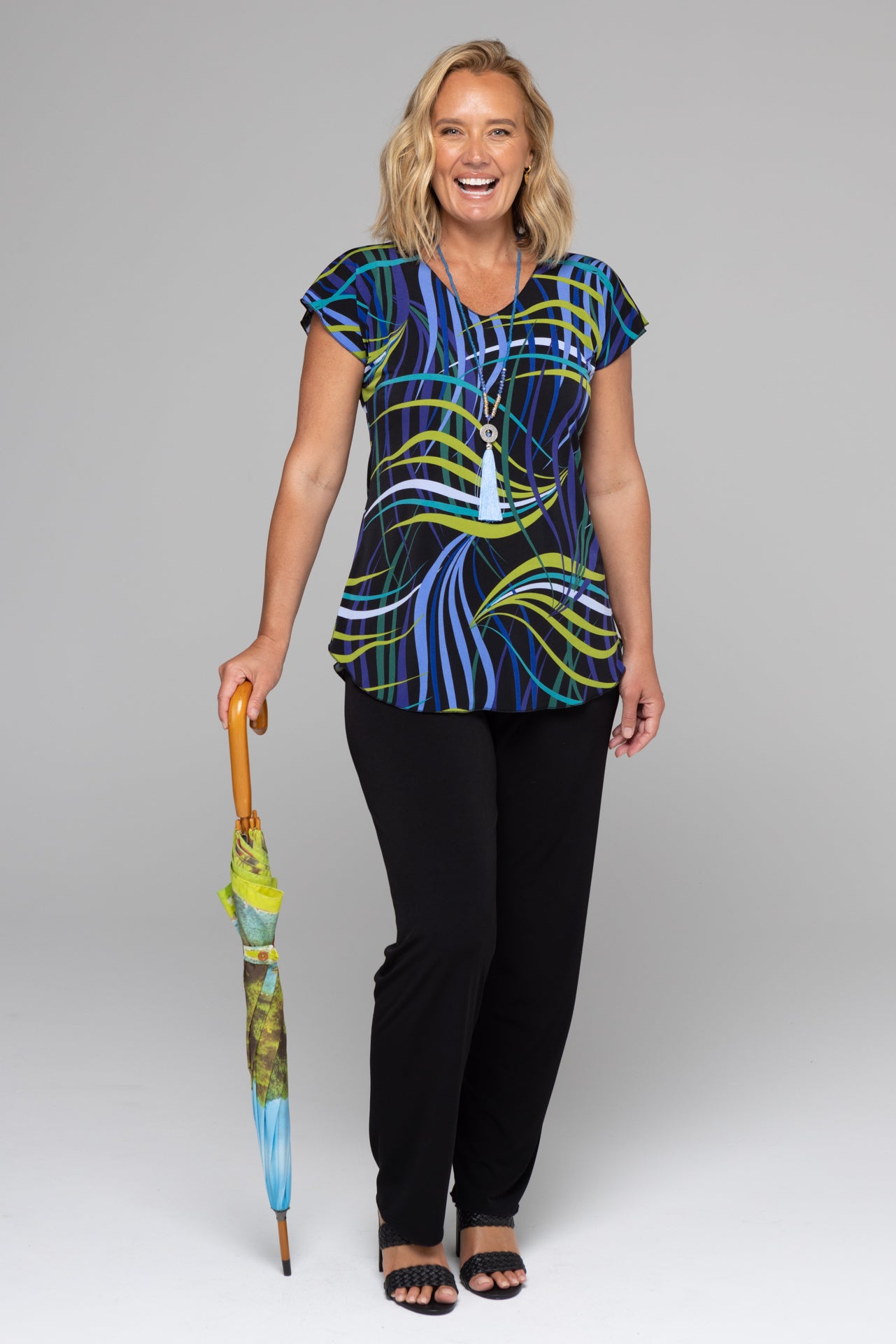 Ribbons Print Short Sleeve Jersey Top – I Love My Life