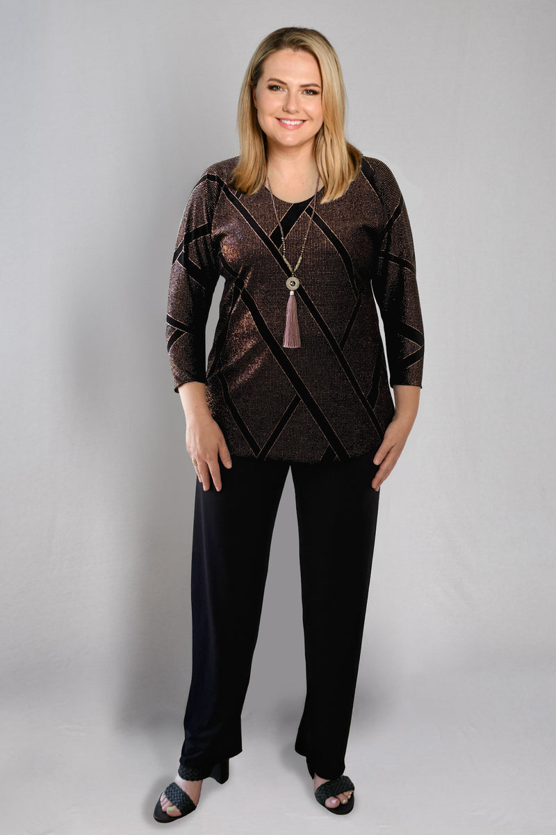 Rumba 3/4 Sleeve Sparkle Print Jersey Top