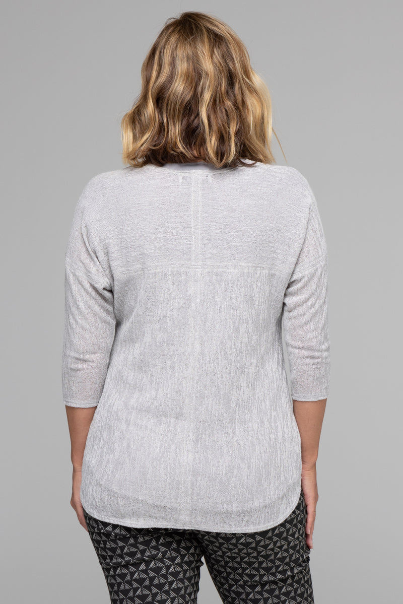 Silver Feature Stitched Poly/Rayon Knit 3/4 Sleeve Top