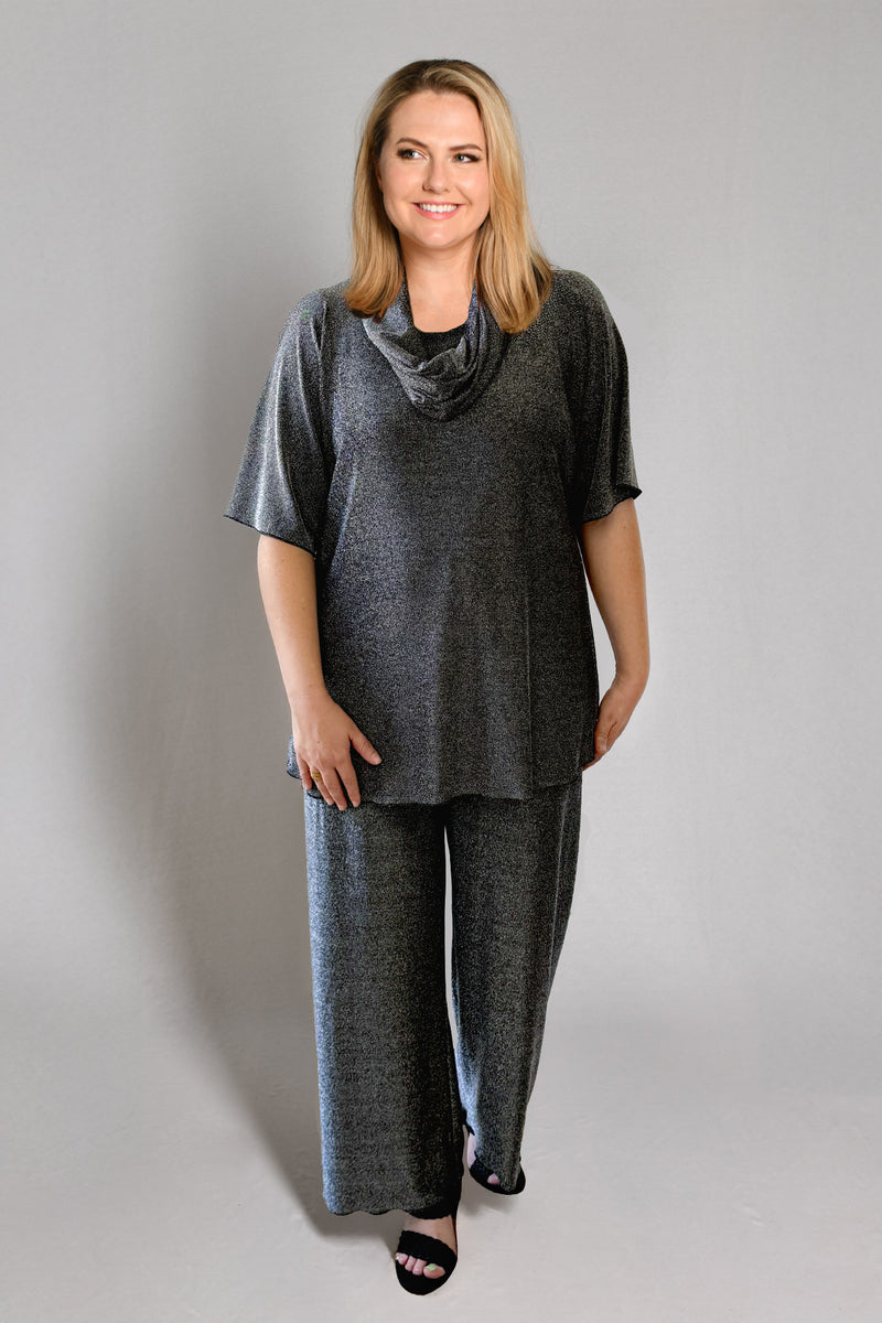 Silver Wide Leg Sparkle Jersey Palazzo Pants