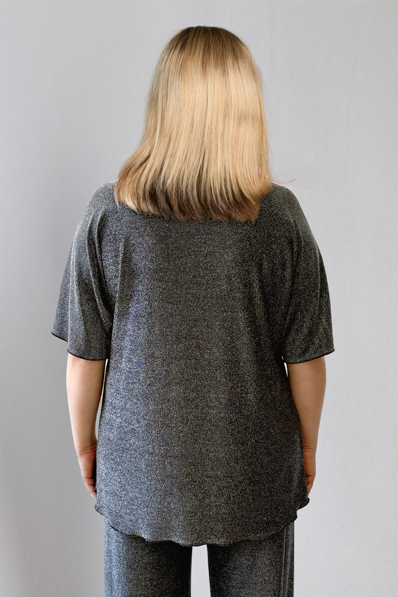 Silver Longer Sleeve Sparkle Jersey Top