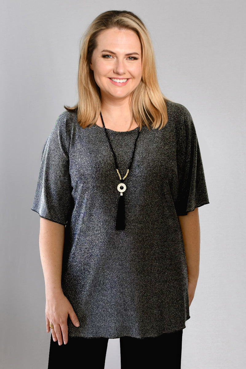 Silver Longer Sleeve Sparkle Jersey Top