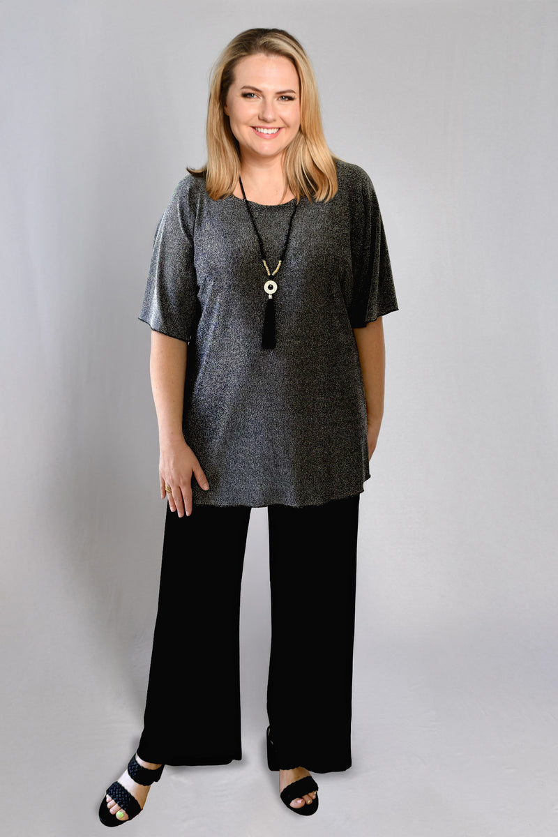 Silver Longer Sleeve Sparkle Jersey Top