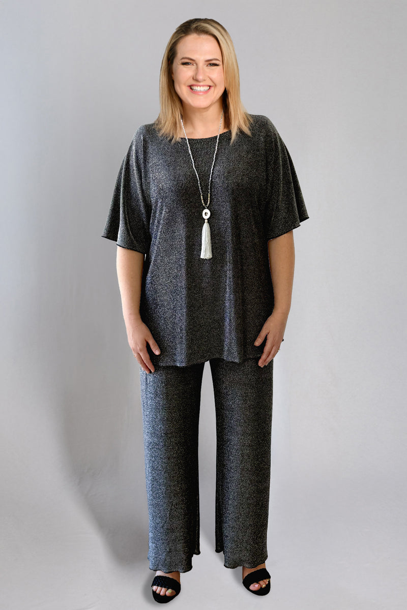 Silver Longer Sleeve Sparkle Jersey Top