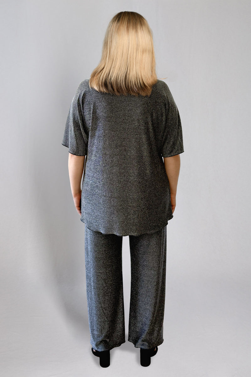 Silver Wide Leg Sparkle Jersey Palazzo Pants