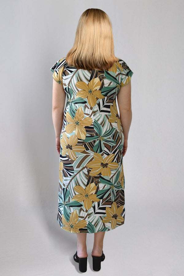 Sunflower Print Short Sleeve Jersey Maxi Dress