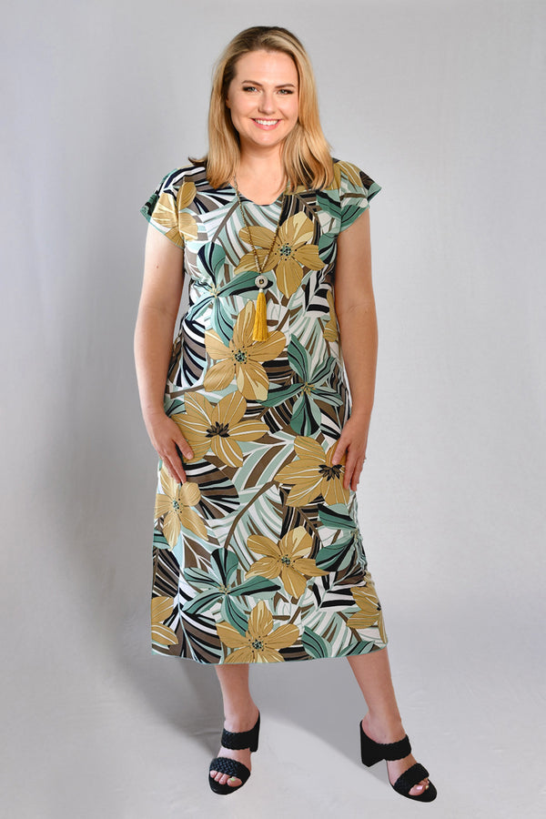 Sunflower Print Short Sleeve Jersey Maxi Dress