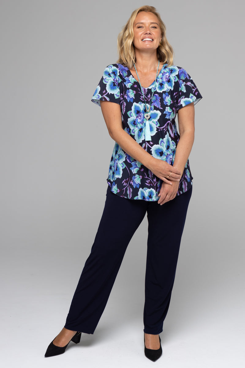 Navy Tapered Jersey Palazzo Pants