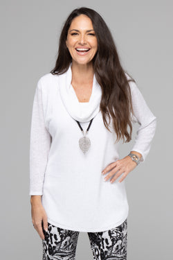 White Haven Cowl Neck Poly/Rayon Knit 3/4 Sleeve Top