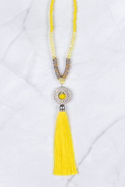 Yellow Circle Pendant Tassel Necklace