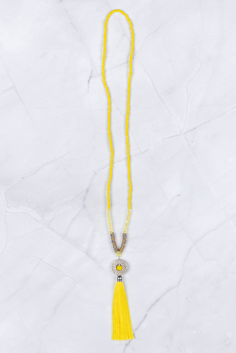Yellow Circle Pendant Tassel Necklace