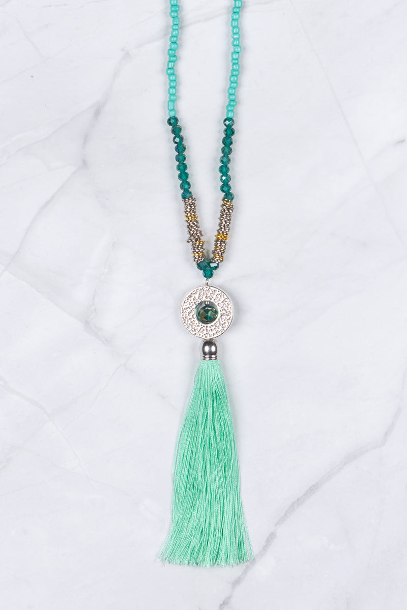 Jade Circle Pendant Tassel Necklace