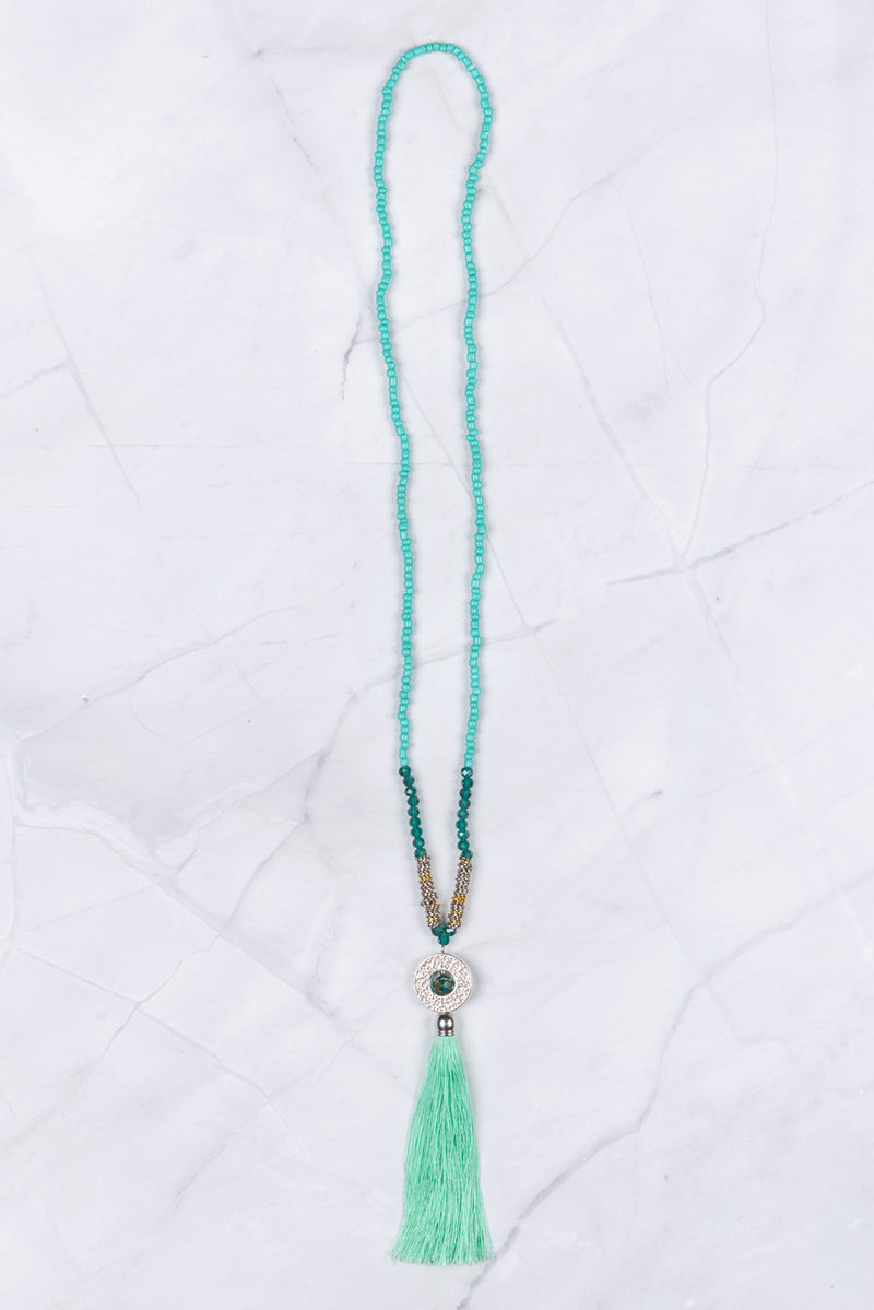 Jade Circle Pendant Tassel Necklace