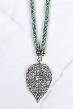 Turquoise Beaded Leaf Pendant Necklace