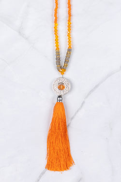 Orange Circle Pendant Tassel Necklace