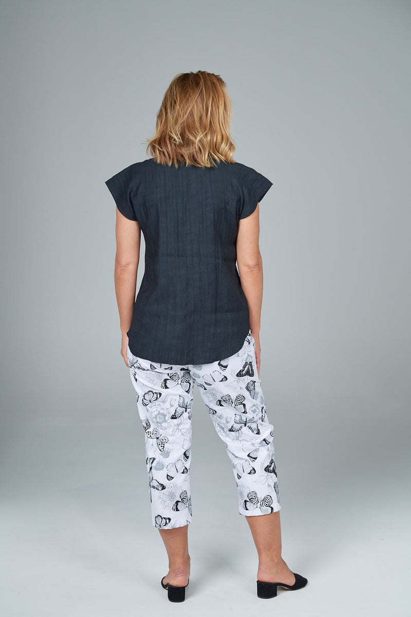 Butterfly Print Cotton Blend Capri Pants