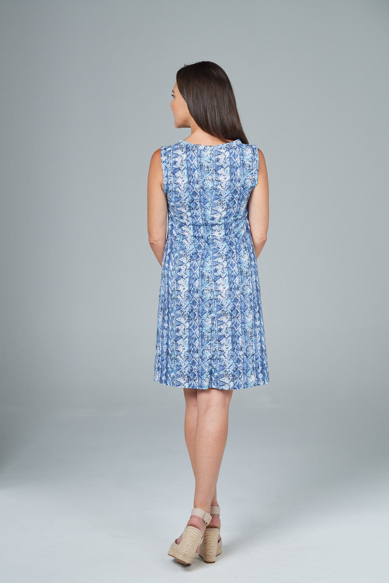 Blue Stripe Non-Crush Cotton Sleeveless Dress