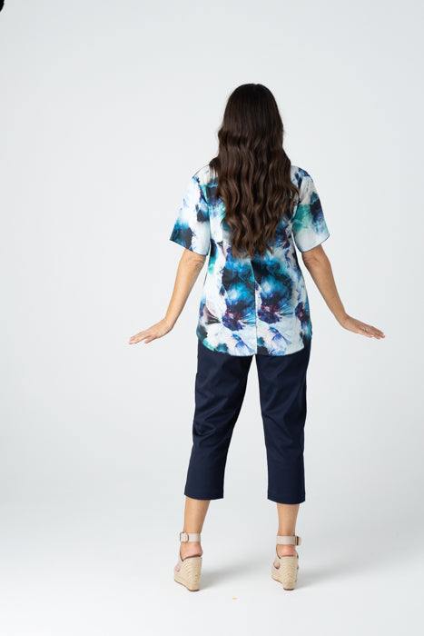 Navy Stretch Cotton Sateen Capri Pants ilovemylife