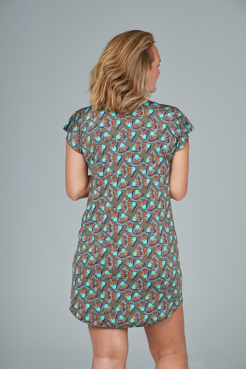 Deco Print Short Sleeve Jersey Shift Dress
