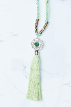 Lime Circle Pendant Tassel Necklace