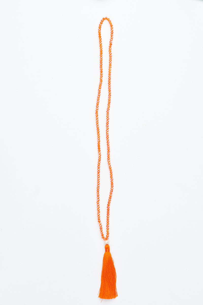 Orange Beaded Pearl Tassel Necklace