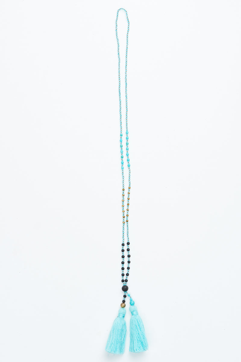 Aqua Multi Beaded Double Tassel Necklace