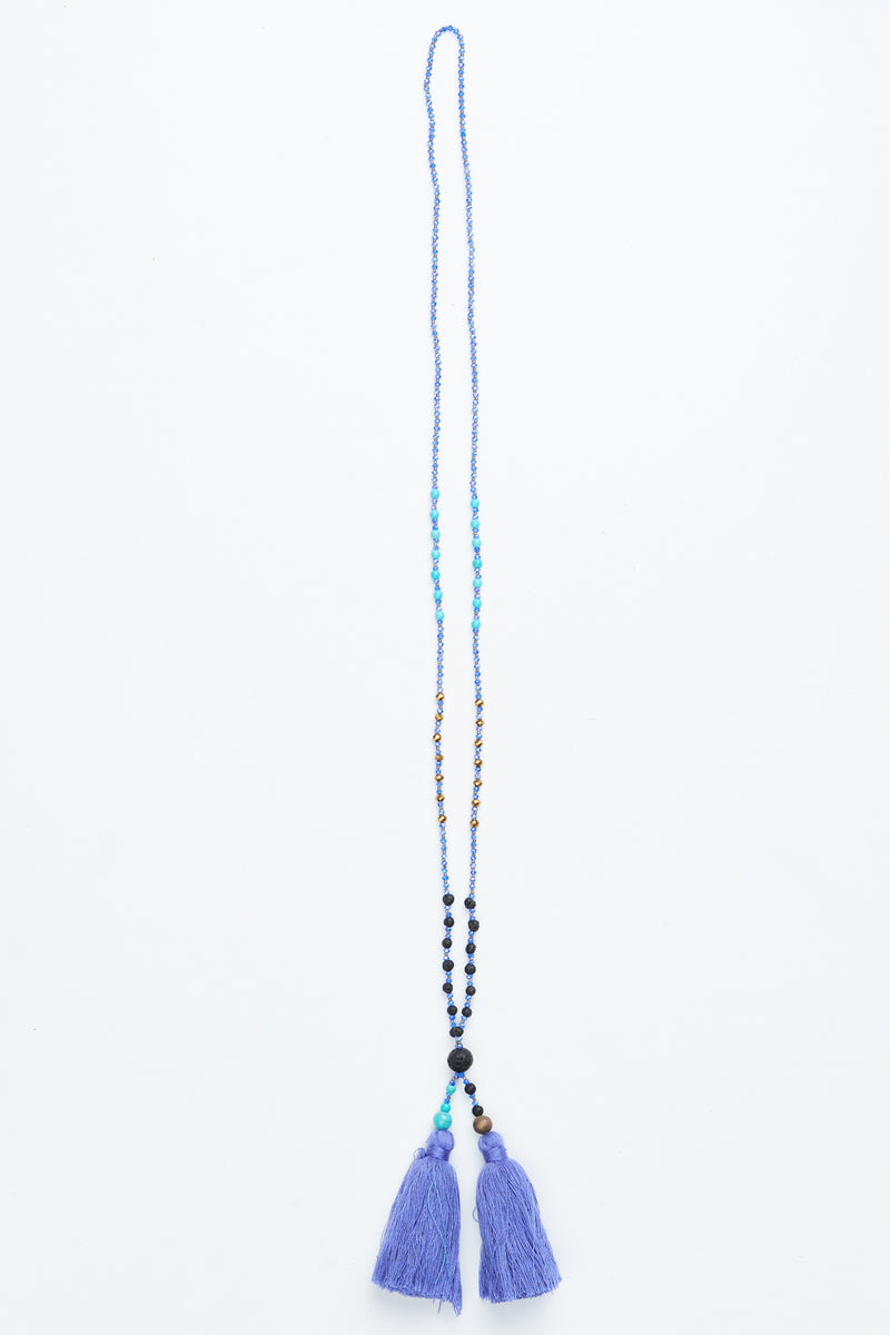 Lilac Multi Beaded Double Tassel Necklace