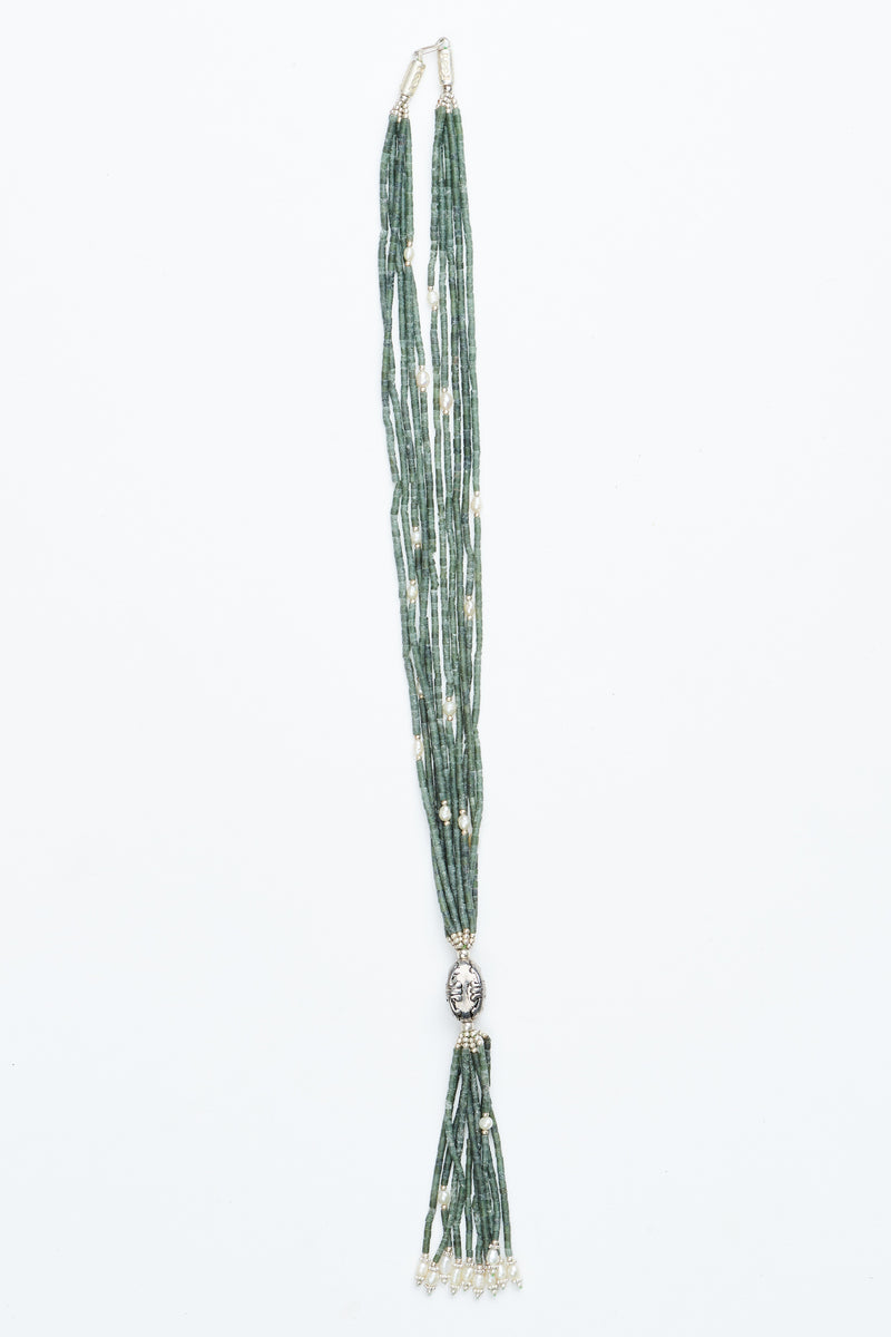Burmese Jade and Freshwater Pearl Tassel Necklace