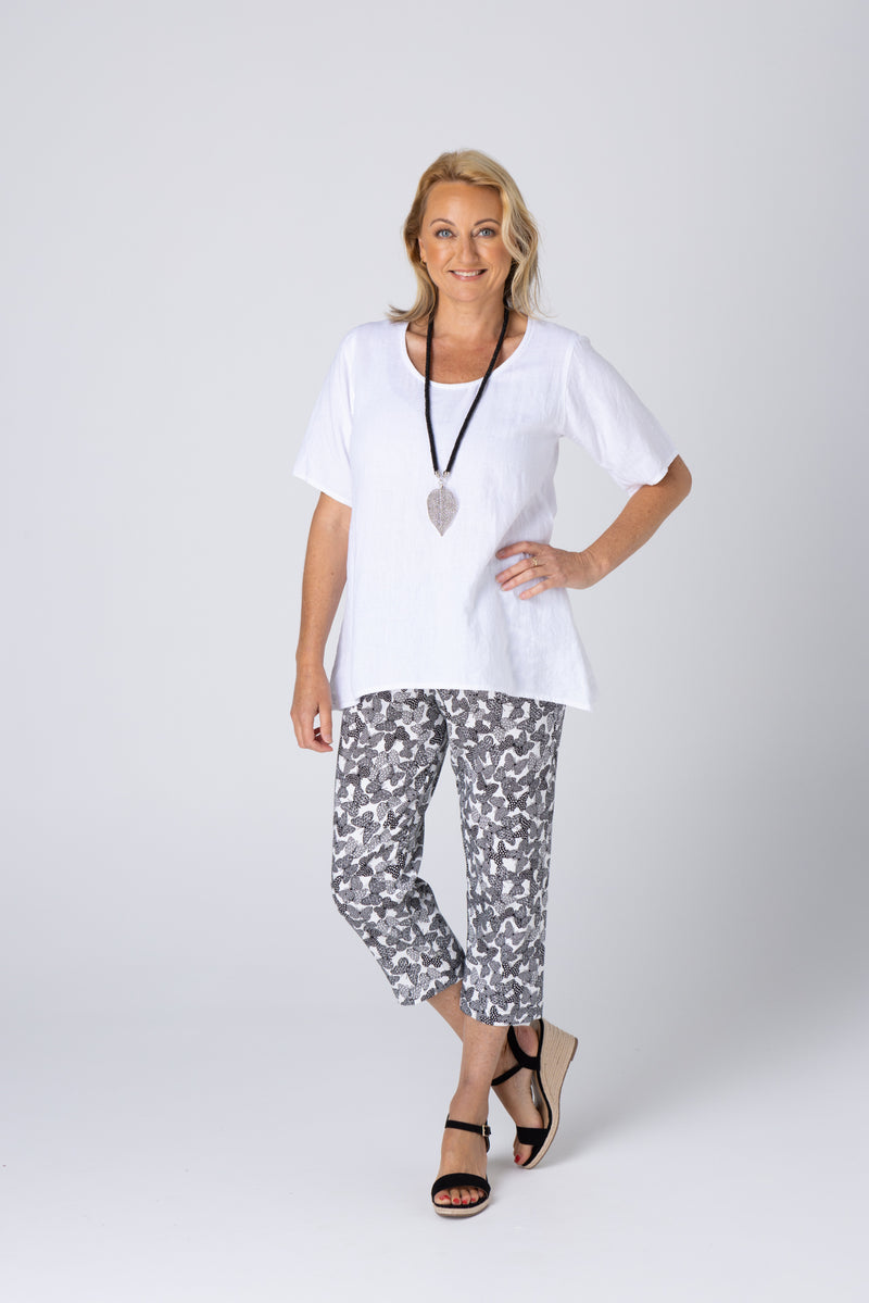 White Short Sleeve Linen Swing Shirt
