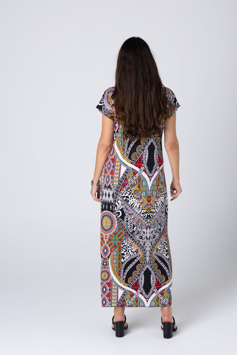 Aztec Print Short Sleeve Jersey Maxi Dress