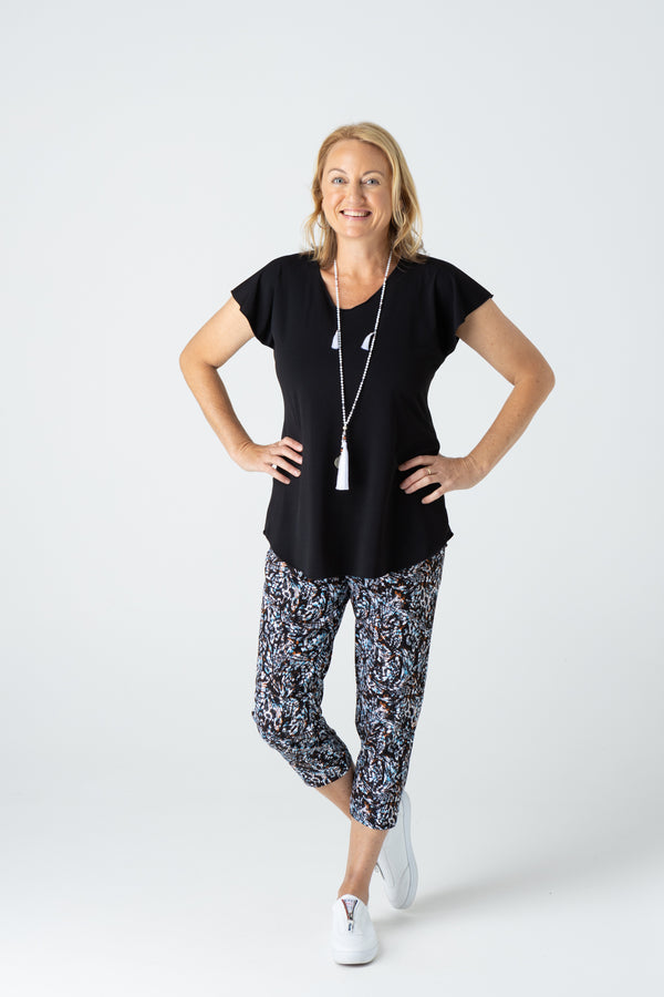 Black Microfibre Short Sleeve Top