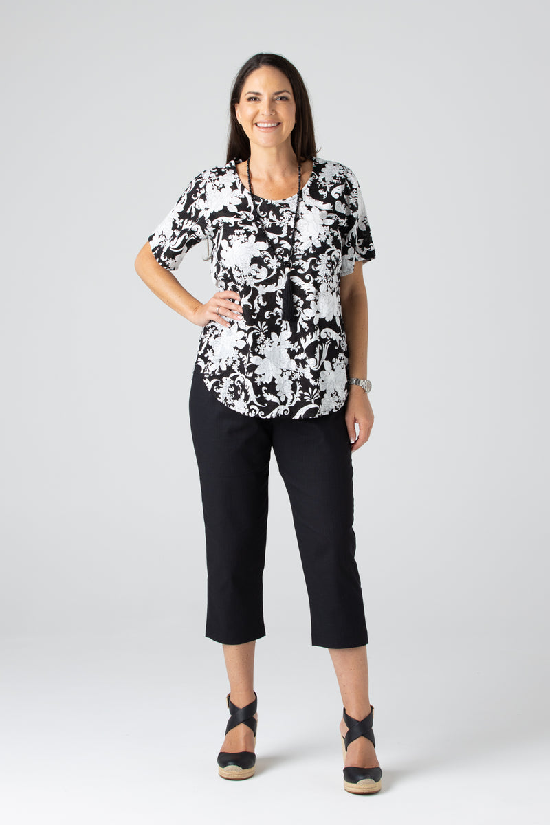 Black & White Print Short Sleeve Jacquard Cotton Shirt