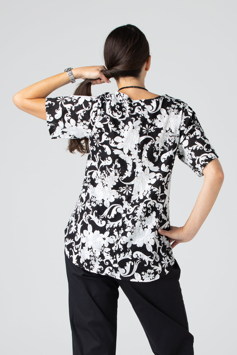 Black & White Print Short Sleeve Jacquard Cotton Shirt