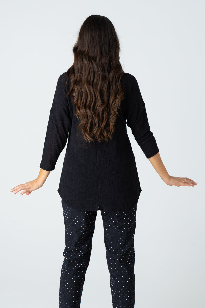 Black Feature Stitched Ploy/Rayon Knit 3/4 Sleeve Top